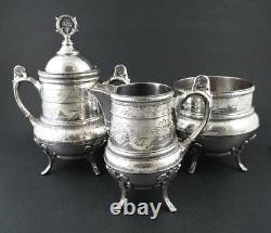 HARTFORD Quadruple Silver 6 pc TEA SET + TAUNTON Tray Victorian c. 1880's