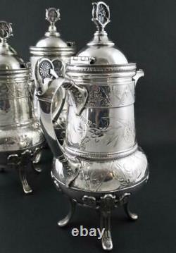 HARTFORD Quadruple Silver 6 pc TEA SET + TAUNTON Tray Victorian c. 1880's