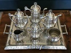 HARTFORD Quadruple Silver 6 pc TEA SET + TAUNTON Tray Victorian c. 1880's