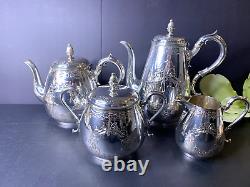 H F & Co Silver Plate Tea Service Coffee Pot/Teapot/Creamer/Lidded Sugar Bowl