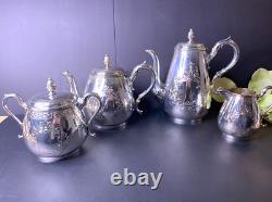 H F & Co Silver Plate Tea Service Coffee Pot/Teapot/Creamer/Lidded Sugar Bowl
