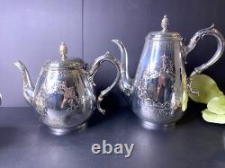 H F & Co Silver Plate Tea Service Coffee Pot/Teapot/Creamer/Lidded Sugar Bowl