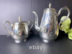 H F & Co Silver Plate Tea Service Coffee Pot/Teapot/Creamer/Lidded Sugar Bowl