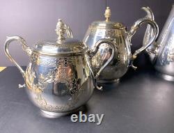 H F & Co Silver Plate Tea Service Coffee Pot/Teapot/Creamer/Lidded Sugar Bowl