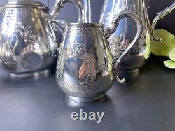 H F & Co Silver Plate Tea Service Coffee Pot/Teapot/Creamer/Lidded Sugar Bowl