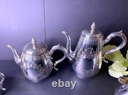 H F & Co Silver Plate Tea Service Coffee Pot/Teapot/Creamer/Lidded Sugar Bowl