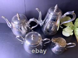 H F & Co Silver Plate Tea Service Coffee Pot/Teapot/Creamer/Lidded Sugar Bowl