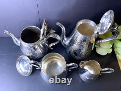 H F & Co Silver Plate Tea Service Coffee Pot/Teapot/Creamer/Lidded Sugar Bowl