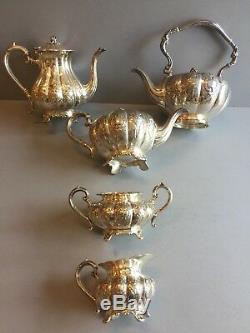 Hand Chase English Silver Plated Embossed Floral& Pumpkin Pattern 5 Pices Tea
