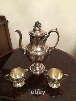 Hand chased Roger Smith silver-plate Tea pot set sugar creamer grapes and vines