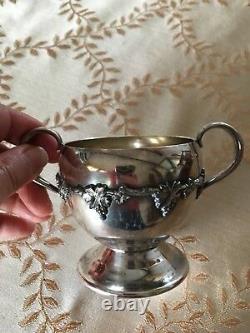 Hand chased Roger Smith silver-plate Tea pot set sugar creamer grapes and vines