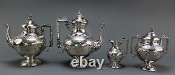 Handsome c1870 4pc American Silver Plate Tea Set Hand Engraved