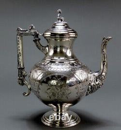 Handsome c1870 4pc American Silver Plate Tea Set Hand Engraved