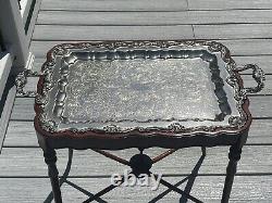 Hollywood Regency 1950s Fitted Silver Plate Tray Tea Table