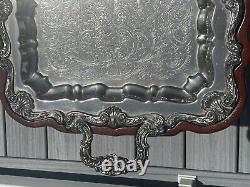Hollywood Regency 1950s Fitted Silver Plate Tray Tea Table