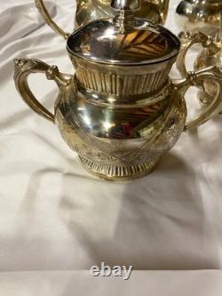Homan SilverPlate 6pc Antique Quadruple Tea Set Intricate Floral Etch Excellent