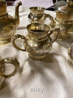 Homan SilverPlate 6pc Antique Quadruple Tea Set Intricate Floral Etch Excellent