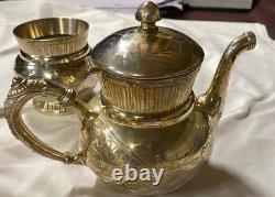 Homan SilverPlate 6pc Antique Quadruple Tea Set Intricate Floral Etch Excellent