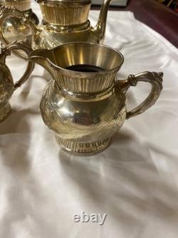 Homan SilverPlate 6pc Antique Quadruple Tea Set Intricate Floral Etch Excellent