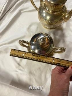 Homan SilverPlate 6pc Antique Quadruple Tea Set Intricate Floral Etch Excellent
