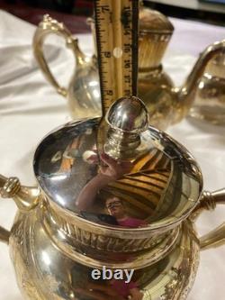 Homan SilverPlate 6pc Antique Quadruple Tea Set Intricate Floral Etch Excellent