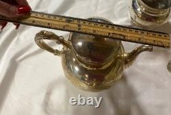 Homan SilverPlate 6pc Antique Quadruple Tea Set Intricate Floral Etch Excellent