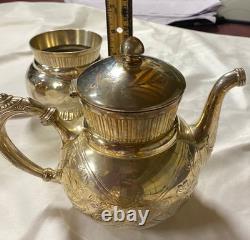 Homan SilverPlate 6pc Antique Quadruple Tea Set Intricate Floral Etch Excellent