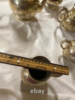 Homan SilverPlate 6pc Antique Quadruple Tea Set Intricate Floral Etch Excellent