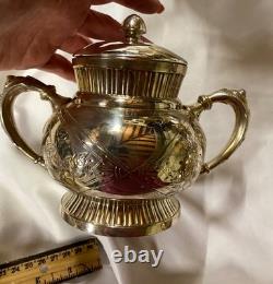 Homan SilverPlate 6pc Antique Quadruple Tea Set Intricate Floral Etch Excellent