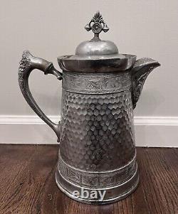 Huge Ornate Southington Victorian Silver Plate Coffee Tea Pot Flowers Gray Heron