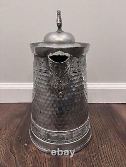 Huge Ornate Southington Victorian Silver Plate Coffee Tea Pot Flowers Gray Heron