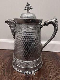 Huge Ornate Southington Victorian Silver Plate Coffee Tea Pot Flowers Gray Heron