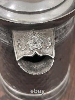 Huge Ornate Southington Victorian Silver Plate Coffee Tea Pot Flowers Gray Heron