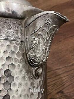 Huge Ornate Southington Victorian Silver Plate Coffee Tea Pot Flowers Gray Heron