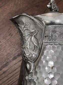 Huge Ornate Southington Victorian Silver Plate Coffee Tea Pot Flowers Gray Heron