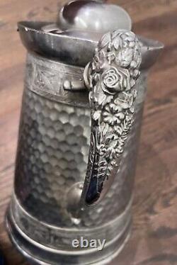 Huge Ornate Southington Victorian Silver Plate Coffee Tea Pot Flowers Gray Heron