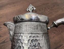 Huge Ornate Southington Victorian Silver Plate Coffee Tea Pot Flowers Gray Heron