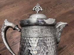 Huge Ornate Southington Victorian Silver Plate Coffee Tea Pot Flowers Gray Heron