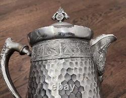 Huge Ornate Southington Victorian Silver Plate Coffee Tea Pot Flowers Gray Heron