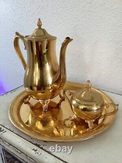 INTERNATIONAL SILVER CO. 4 Piece 24k Gold ElectroPlated Coffee Pot Tea Set USA