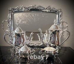 International Silver Co. 5-Piece Silver Plate Coffee and Tea Set withServing Tray