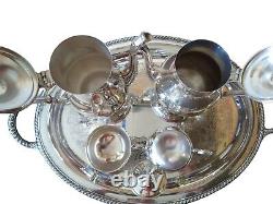 International Silver Company 5 Piece Tea/Coffee/ Set w Oval Handled Butler Tray