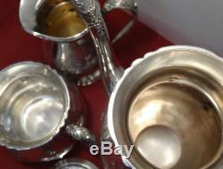 International Wilcox LADY MARY Fruit Basket Swag Chased Coffee Pot Tea Set+Tray
