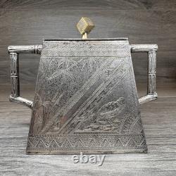 James W Tufts Silver Plated Cubist Square Aesthetic Movement Tea Set 1900