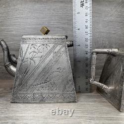 James W Tufts Silver Plated Cubist Square Aesthetic Movement Tea Set 1900