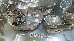 Job Lot Vintage Silver Plated Items -tea Pots Etc Incl Pewter Tankards