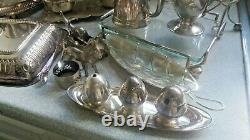 Job Lot Vintage Silver Plated Items -tea Pots Etc Incl Pewter Tankards