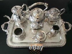 John Turton, Made in Sheffield England Silver-plated Tea Set and Footed Tray