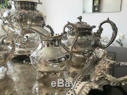 John Turton, Made in Sheffield England Silver-plated Tea Set and Footed Tray