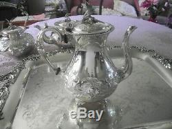 John Turton Silverplate Tea/coffee Tea Set Ornate Repousse Eagle Finial England